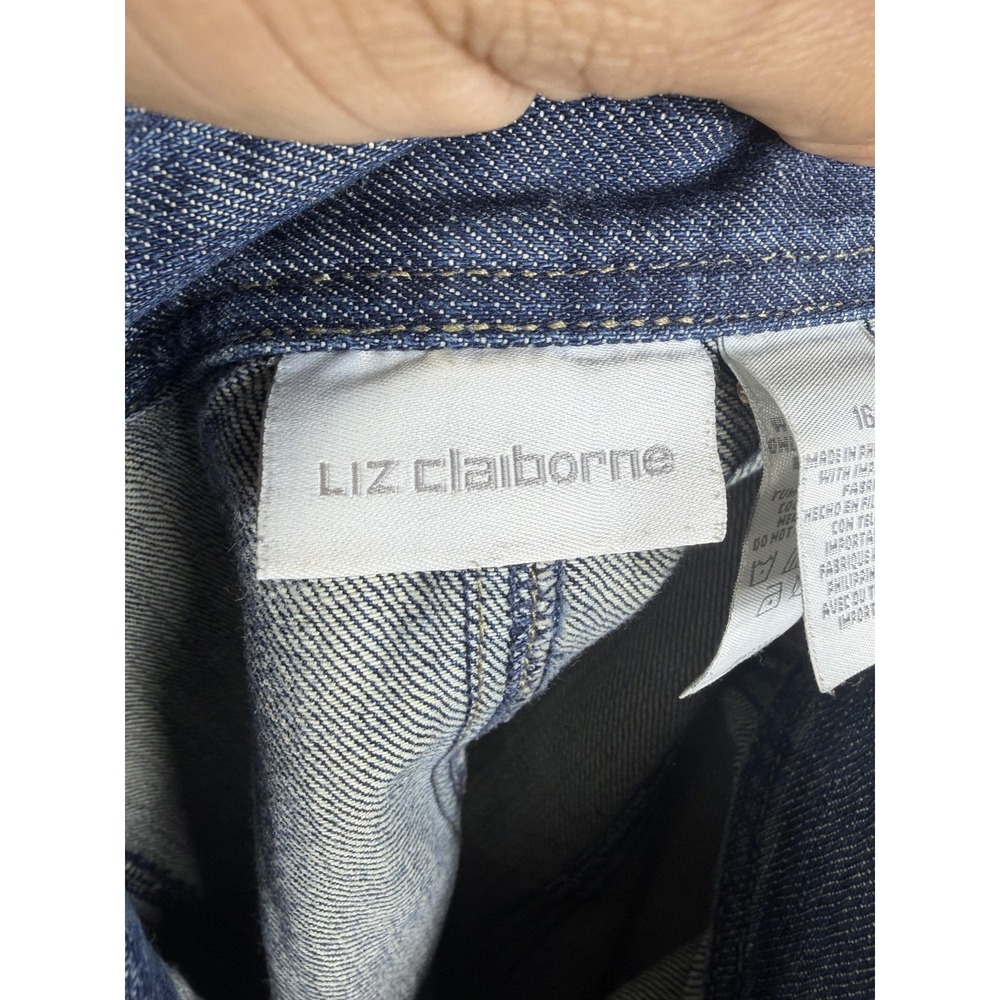 Liz Claiborne Skirt Womens 16 Blue Denim A Line Flare Midi Casual Cotton - Picture 2 of 12
